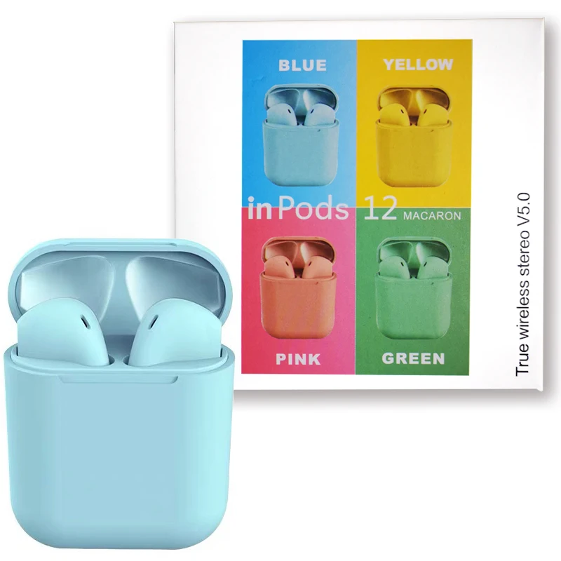 Blue with box Inpods12 макарун стильные настоящие беспроводные наушники Bluetooth 5,0 глубокий бас pk pods2 Air Pro3 i10000 i50000 i9999 i90000 pro TWS - Цвет: Blue with box