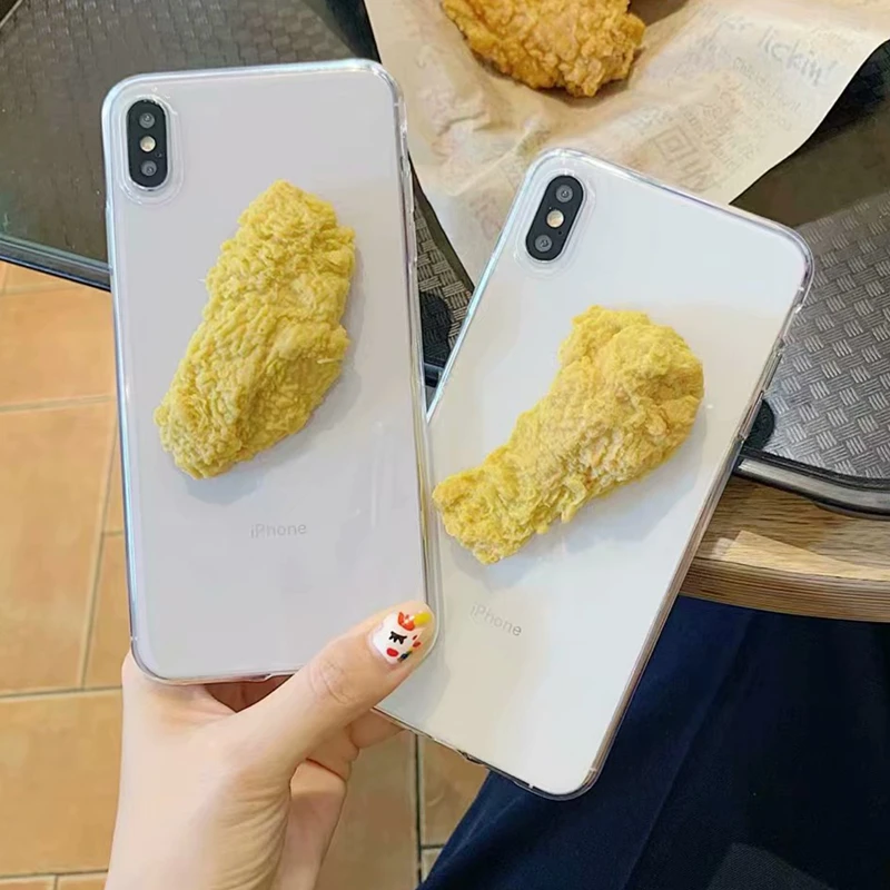 

KEXIN Funny 3D Fried Chicken wings Phone Case For Apple iphone XR XS MAX X7 8 6S 6 Plus TPU Clear Back Covers Cases Cartoon