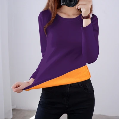 O-neck purple Размера плюс M-4XL теплая дутая куртка золото бархатные Нижние рубашки Для женщин Зимняя кофта с длинными рукавами и высоким воротником Термальность формирующее белье боди, пижамный комплект - Цвет: O-neck purple
