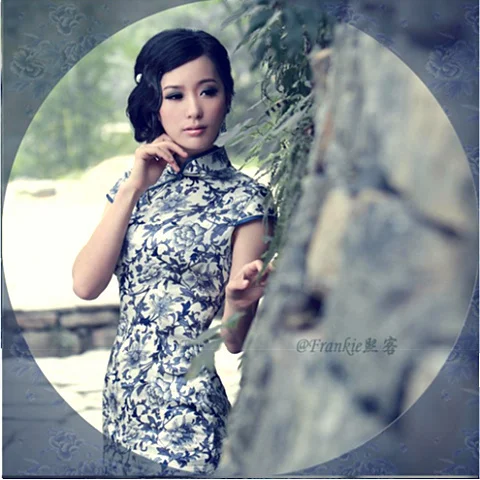 Blue Традиционное китайское платье для женщин голубое и белое Cheongsam женское хлопковое Cheong-sam винтажное мини платье Ципао - Цвет: Blue