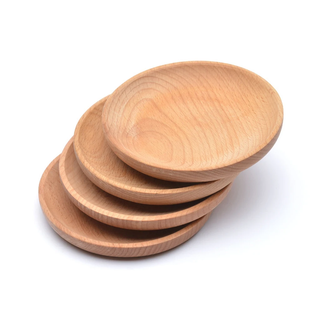 

Home accessories Eco-friendly snack plate round wooden cake dish home dessert service tray wood board party tableware cutlery