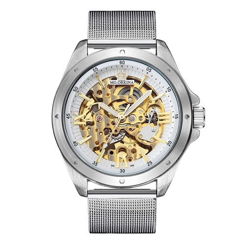 Mesh Band White Топ люксовый бренд ORKINA мужские часы модные часы со скелетом автоматические механические мужские часы Erkek Kol Saati - Цвет: Mesh Band White