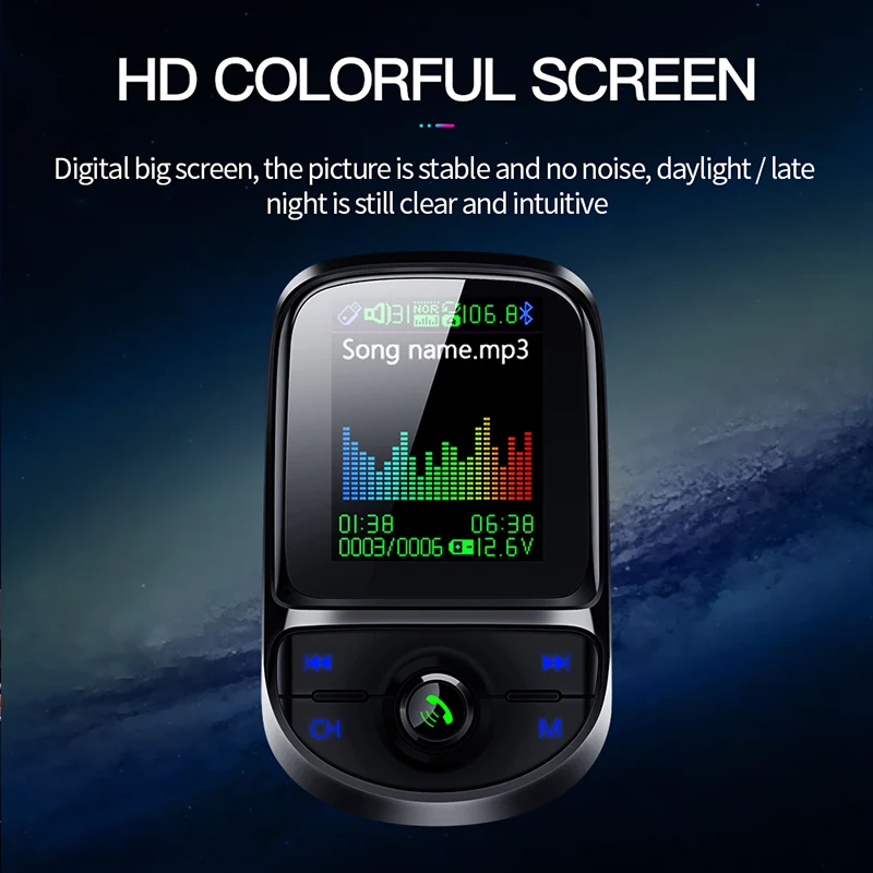 Автомобильный fm-передатчик, Bluetooth 5,0, беспроводной модулятор, Mp3 плеер, QC 3,0, двойное USB зарядное устройство, голосовая передача, автомобильный mp3-плеер