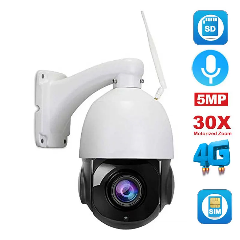 5MP 1080P 3G 4G WIFI CCTV Camera SIM Card Wireless PTZ IP Camera Wi-Fi Speed Dome Outdoor 30X Zoom SD Card Slot MIC Audio Camera