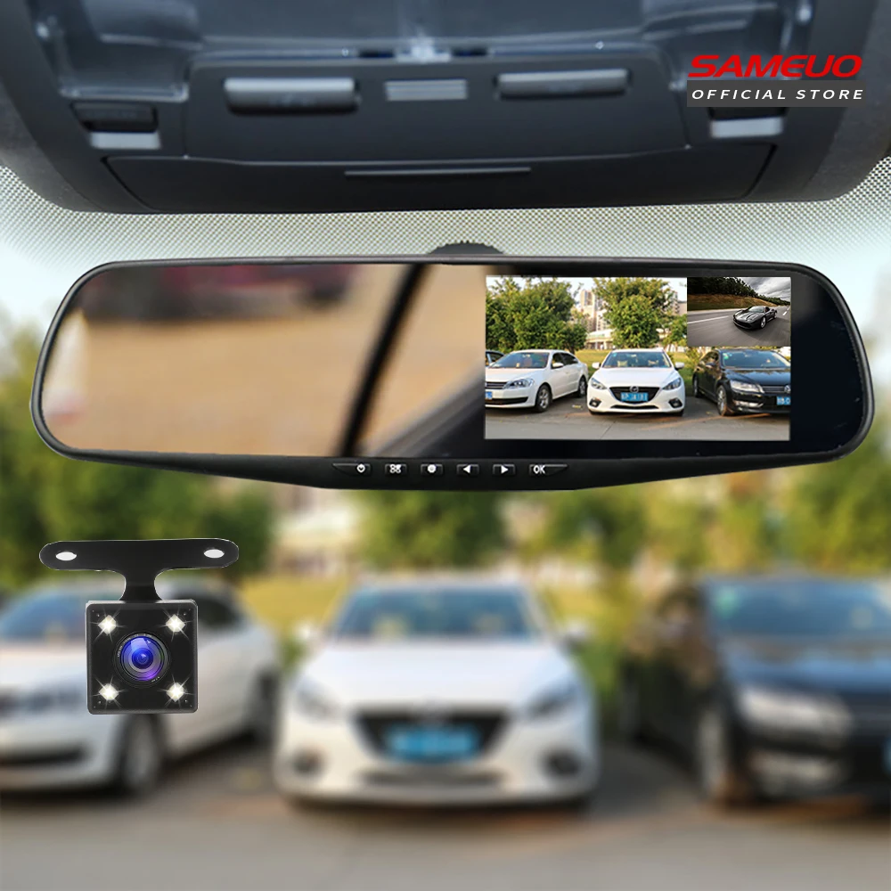 Зеркальная камера видеорегистратор Передняя и задняя для автомобиля с 2 камерами