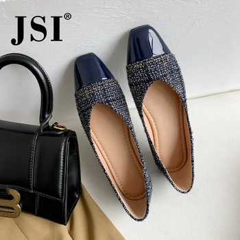 

JSI Patchwork Design Women Flats Shallow High Quality Fashion Comfortable Slip-On Square Toe Shoes Handmade Elegant Flats JO503