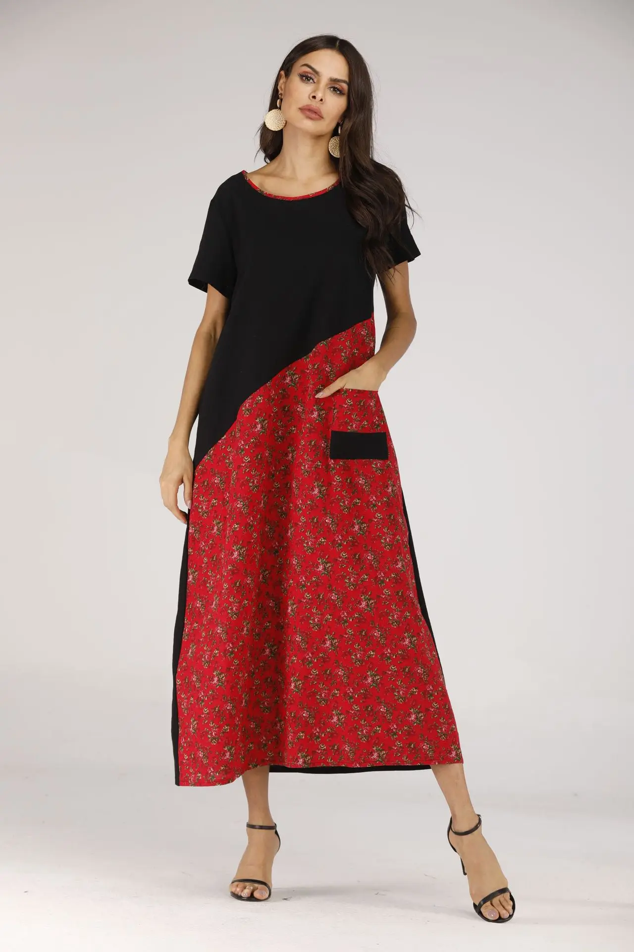 

Dress Europe And America New Style Casual Style Large Size Dress Floral Print Long Skirts