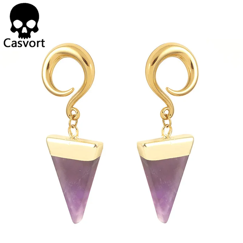 

Casvort 2 PCS new arrival dangle ear plugs ear tunnel stainless steel gold ear weight hook piercing gauges pair selling