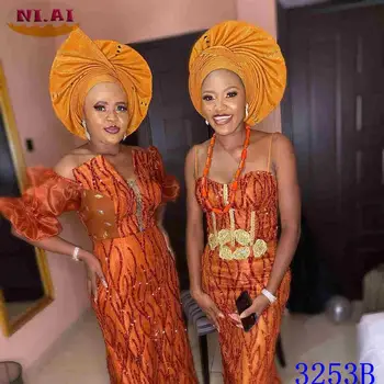 

NIAI Burnt Orange African Sequins Lace Fabric 2020 High Quality Lace French Tulle Lace Fabric Nigerian Lace Fabrics XY3253B-2