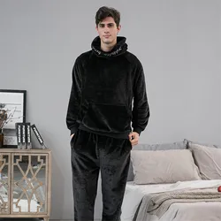 Oversize Loose Pajamas For Men Two Piece Suit Flannel Homewear Casual Hooded Winter Home Clothes Thick Plus Velvet Man Sleepwear
