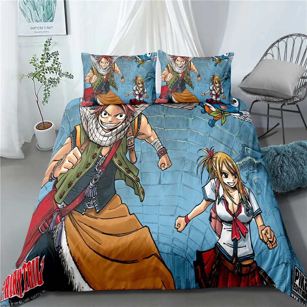 Modern Popular Animation Fairy Tail Pattern Home Textile 3D Digital Printing Home Decoration Down Quilt Cover Pillowcase Bedding 