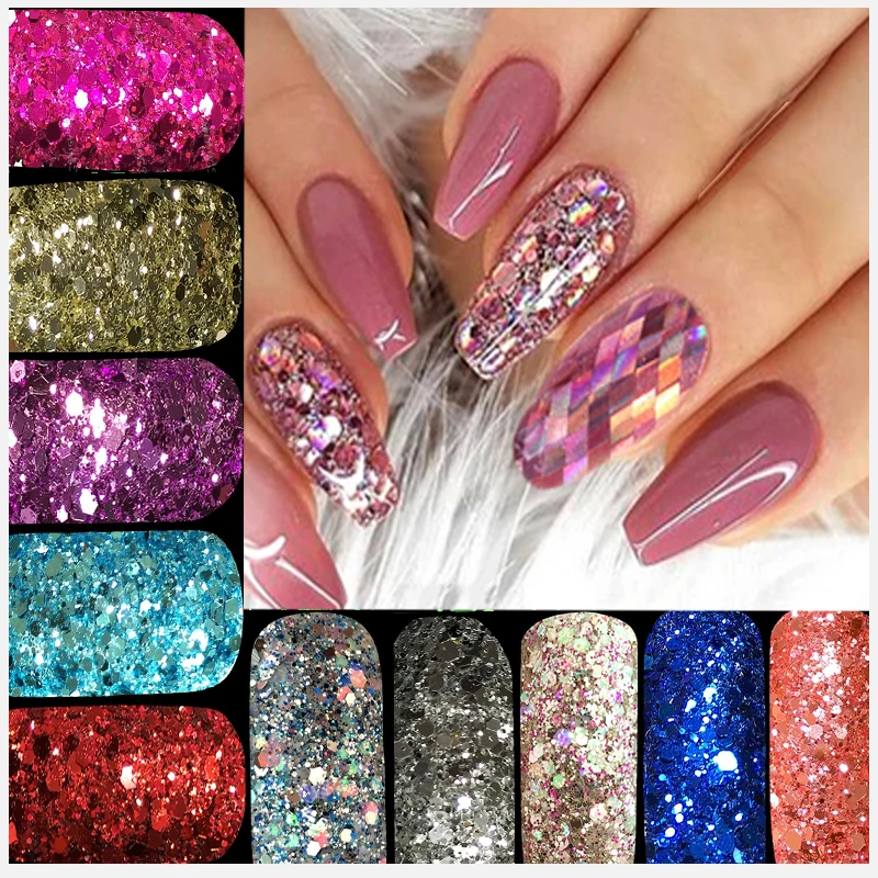 

20g/Bag Nail Glitter Powder Dust Iridescent Flakes Sequins Gold Silver Super Shining Paillette Nail Art Manicure Decorations