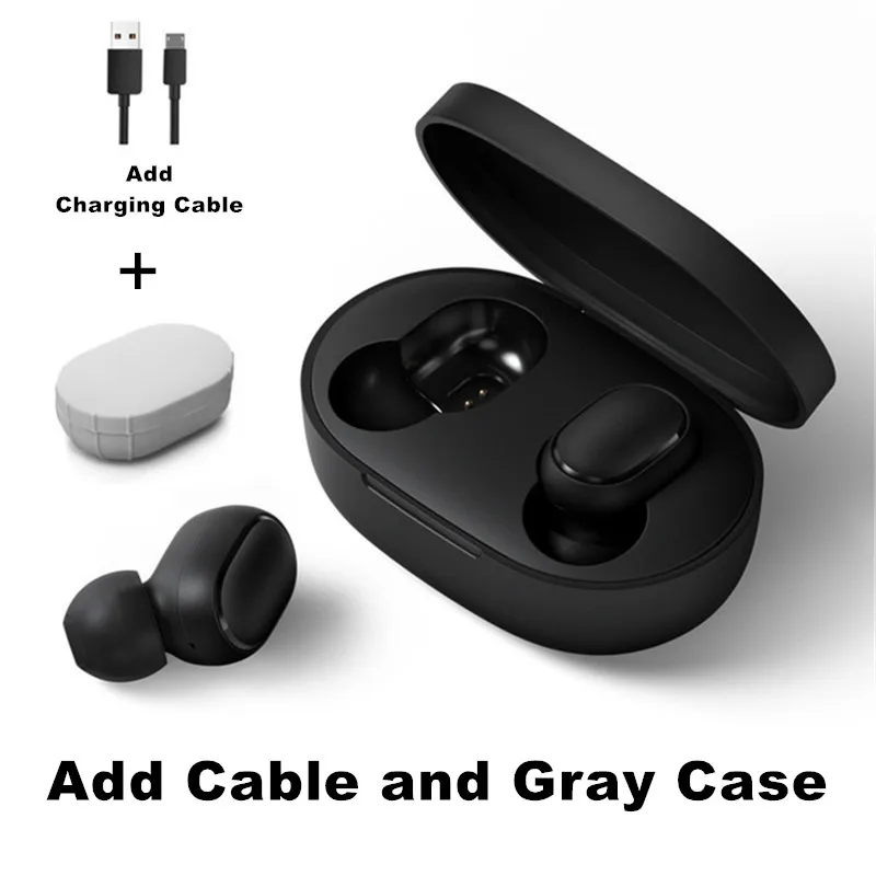 Add Cable Gray Case Оригинальные наушники Xiao mi AirDots Bluetooth 5,0 Youth Edition mi True беспроводные наушники-вкладыши Bluetooth 5,0 TWS Air Dots гарнитура - Цвет: Add Cable Gray Case