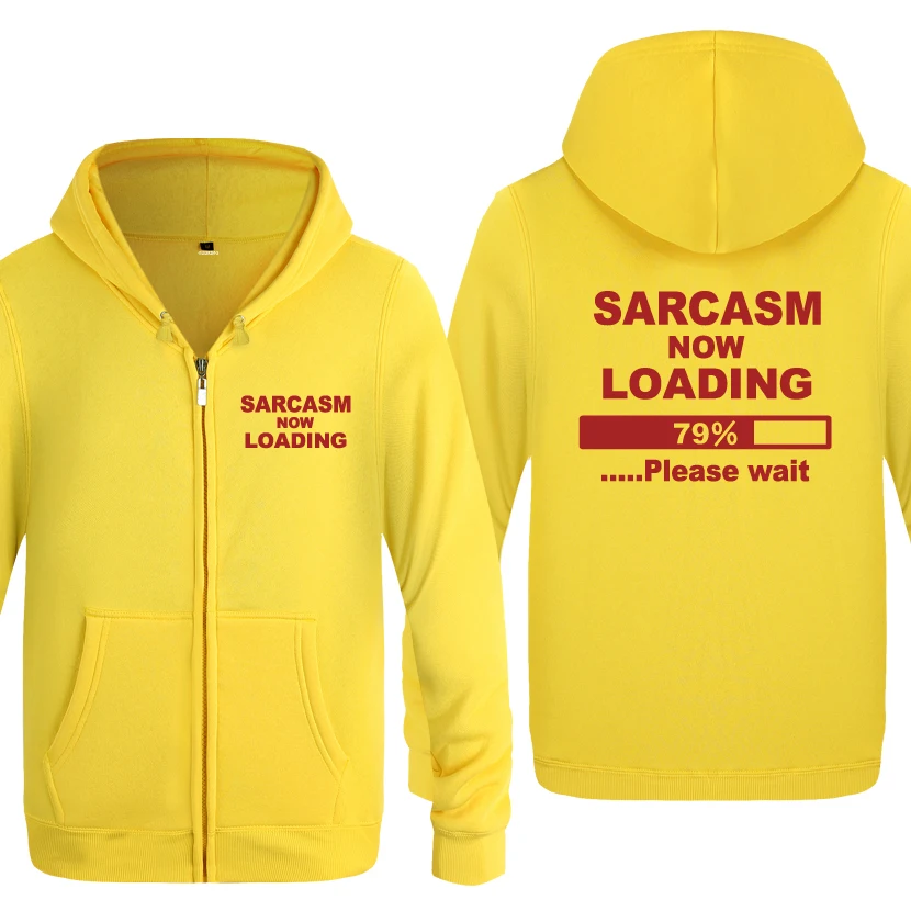 Sarcasm Now Loading Funny Joke, новинка, забавные толстовки для мужчин, мужские флисовые толстовки на молнии с капюшоном, кардиганы - Цвет: HUAY HOT