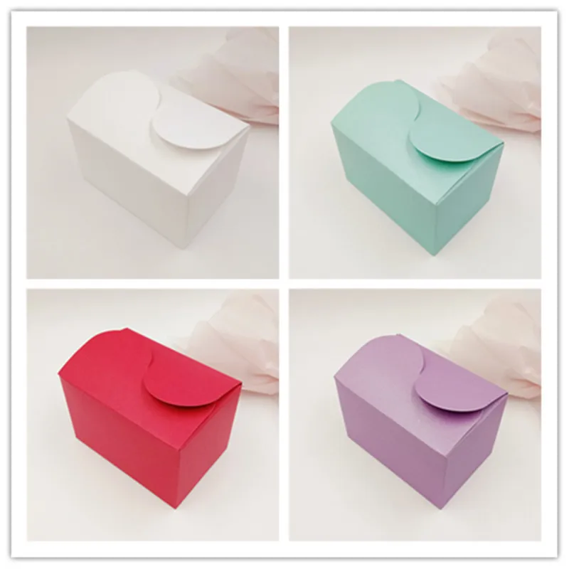 

50Pcs/Lot 9x6x6cm Natural Colorful Paper Card Gift Boxes Add Sticker Ribbon For Engagement Banquet Birthday Party Ornament Food