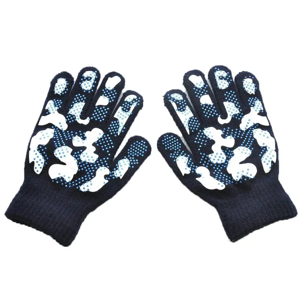 Детские зимние теплые перчатки, вязаные эластичные варежки, камуфляжные лыжные перчатки на весь палец, плотные волшебные перчатки для девочек и мальчиков - Цвет: 2
