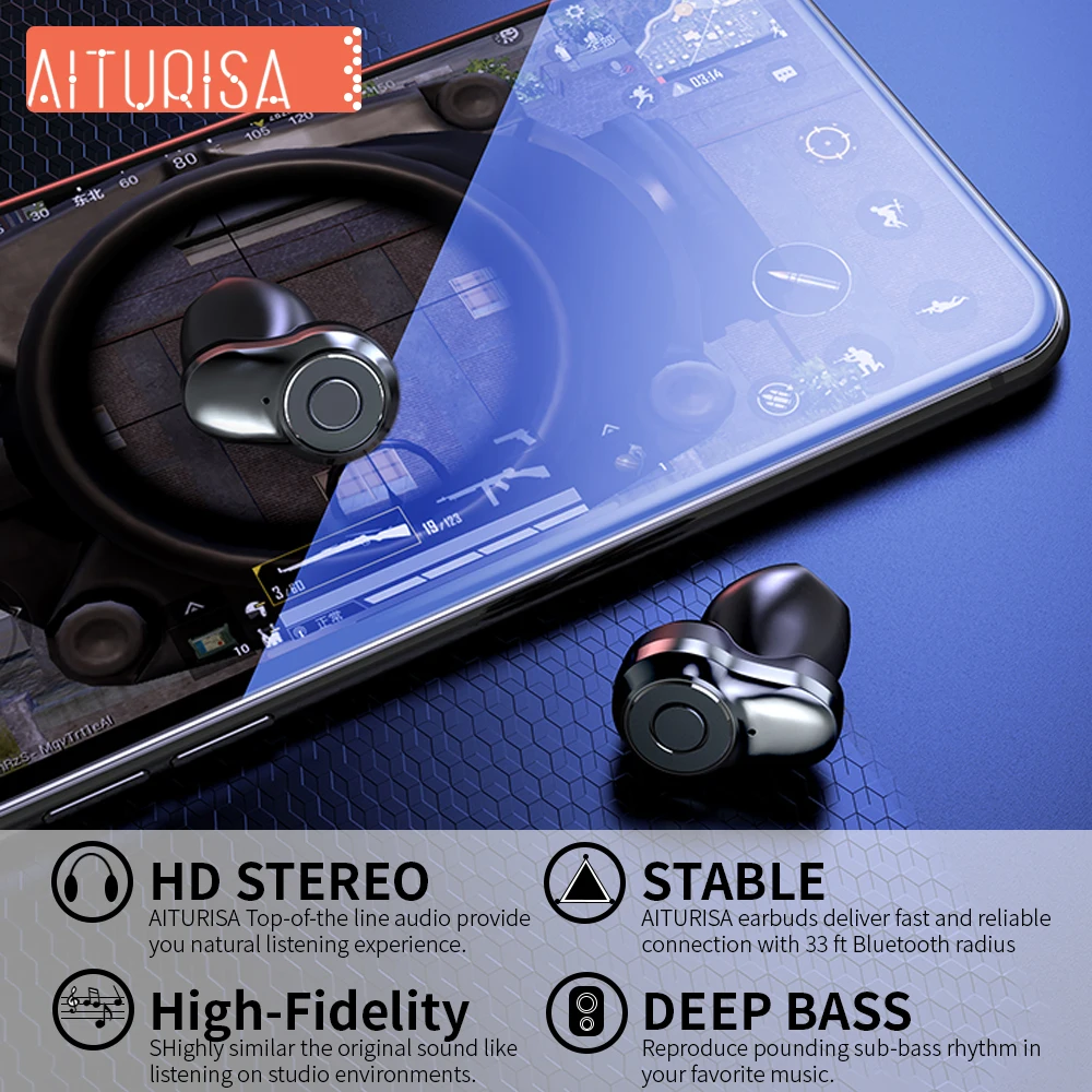 Bluetooth V5.0 наушники беспроводные наушники стерео мини спортивные Игровые наушники микрофон звонок с 3500 мАч банк питания для всех смартфонов