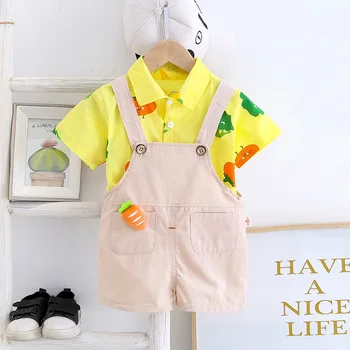 

Summer style baby boy Baby girl clothing set newborn infant clothing 2pcs short sleeve t-shirt + suspenders gentleman suit