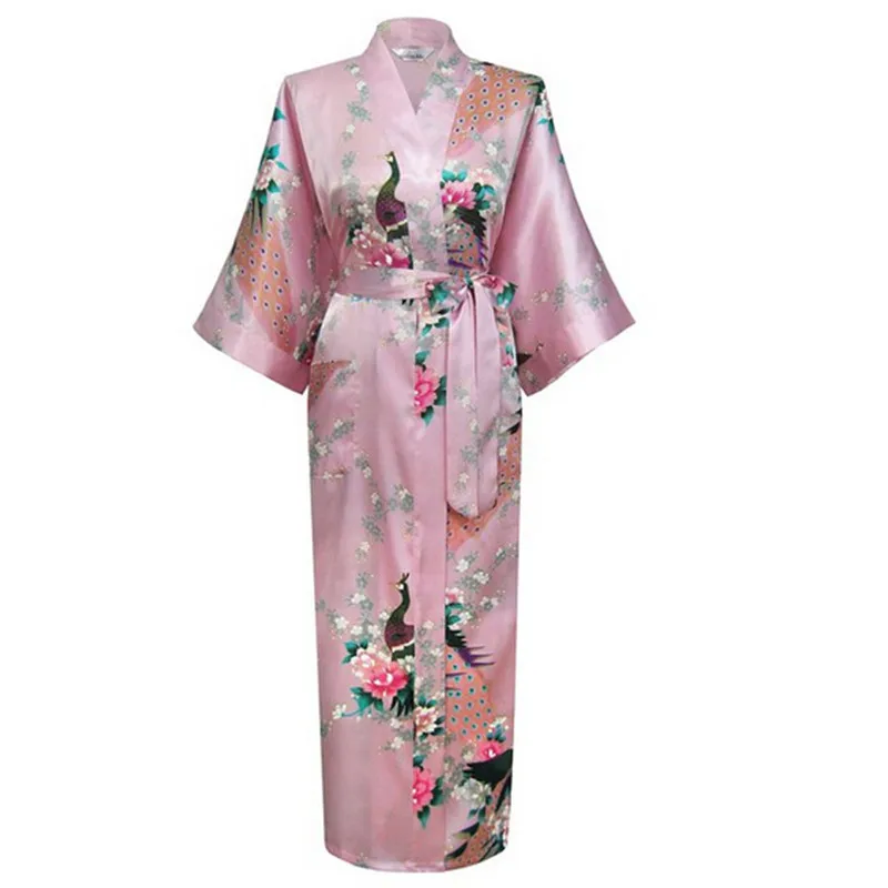 Лидер продаж, розовые женские халаты из искусственного шелка, кимоно юката, китайское женское сексуальное белье, Цветочная Пижама, большие размеры S M L XL XXL XXXL