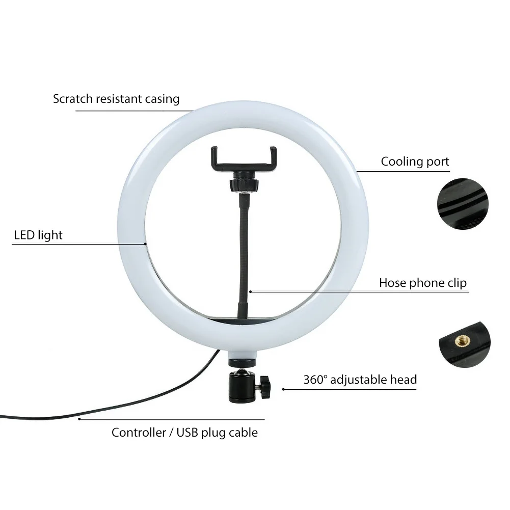 USB светодиодный кольцевой светильник для селфи 26 см бесступенчатый светильник ing для макияжа видео Live Studio