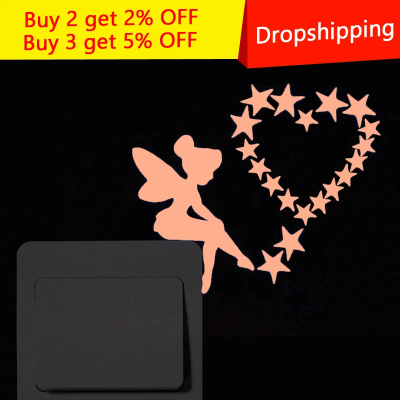 Новый креативный мультяшный Кот Луна Феи люминесцентный переключатель наклейка