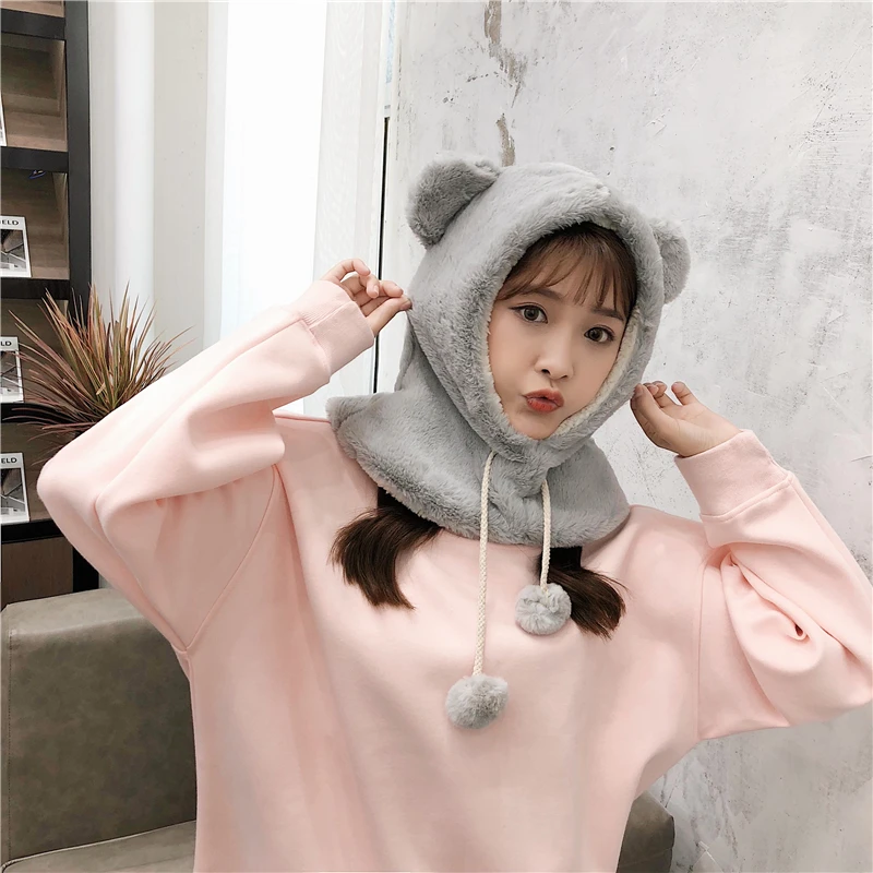 grey ZDFURS* зимняя шапка женская Корейская версия детской шапки с капюшоном Теплый утолщенный велосипедный ветрозащитный шарф родитель-ребенок - Цвет: grey
