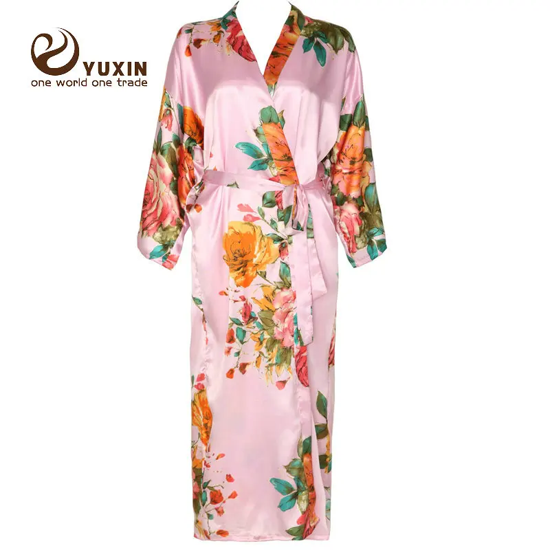 pink YUXINBRIDAL Длинные Большой халат в цветочек невесты свадебное кимоно невесты халат Атласный халат Ночное платье - Цвет: pink