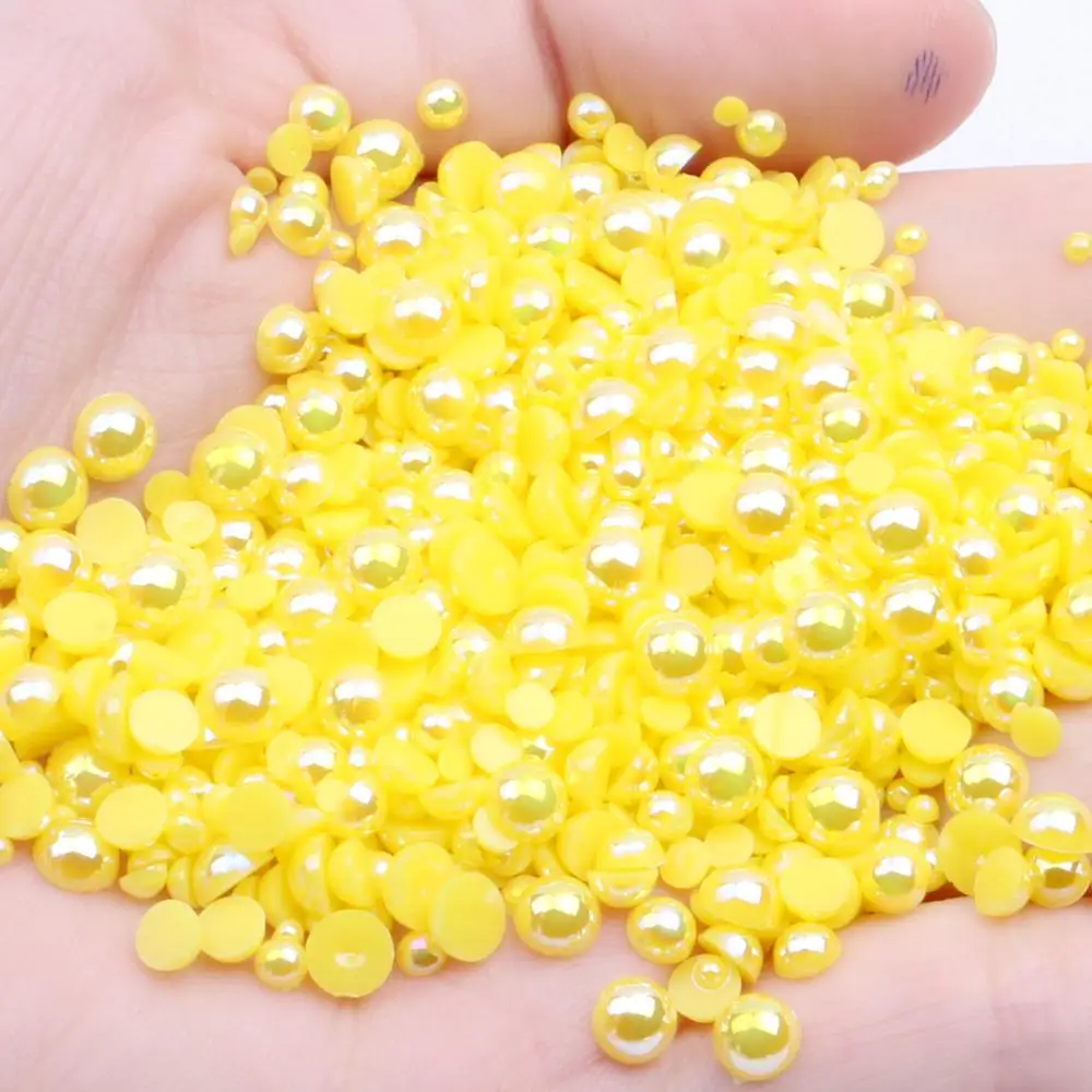 

1.5-12mm Citrine AB Half Round Craft ABS Resin Pearls Scrapbook Flatback Glue On Beads For 3D Nails Art Jewelry Diy Decorations