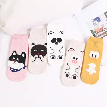 

Sale Breathable Fashion Women Cotton Socks 1Pair Cartoon Cat Dog Popular High Quality Ankle Socks