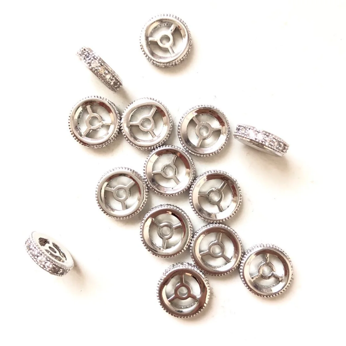 20pcs/lot 9.6mm Zirconia Paved Wheel Shape Spacers for Women Jewelry Girl Bracelet Making DIY Loose Beads Waist Accessory Supply