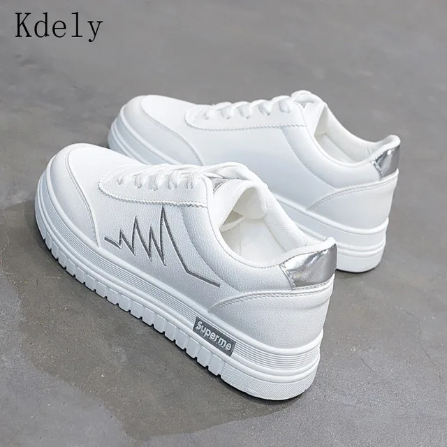 US $16.26 Women Casual Shoes 2019 New Women Sneakers Fashion Breathable PU Leather Platform White Women Shoes