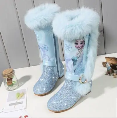 

Girls Fashion Elsa Boots Kids Princess PU Leather Water-proof Children Warm Cotton Boots Kids Big Girls Boot