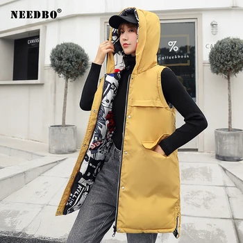 

NEEDBO Women Vest Autumn Long Elegant Jackets Winter Outerwear Tops Women Sleeveless Jacket Plus Size Female Vest Warm Waistcoat
