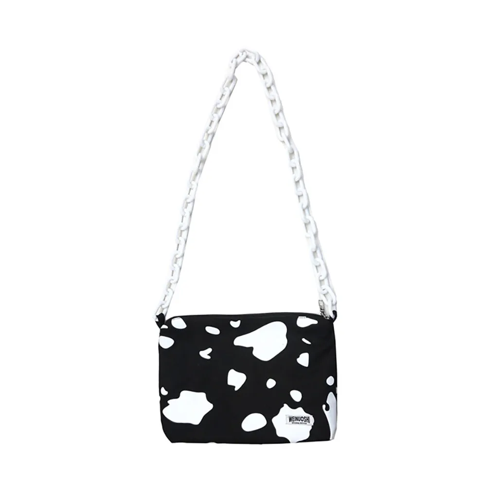 

Cow Dot Pattern Chain Large Capacity Canvas Handbag Elegant Women Handbag Exqusite Girl Shoulder Bag Diagonal Package Fashion