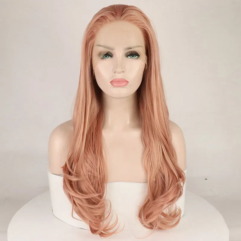 Bombshell синтетический 13*3 дюймов парик фронта шнурка смешанный персиковый розовый натуральный волнистый жаропрочные волокна волос свободный пробор для женщин парики