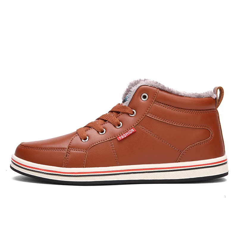 brown winter shoes Mens Winter Shoes Waterproof Big Size 39-48 Fur Warm Sports Shoes Lace-up Non-slip Outdoor Sneakers Comfortable Gym Trainer Flat - Цвет: brown winter shoes