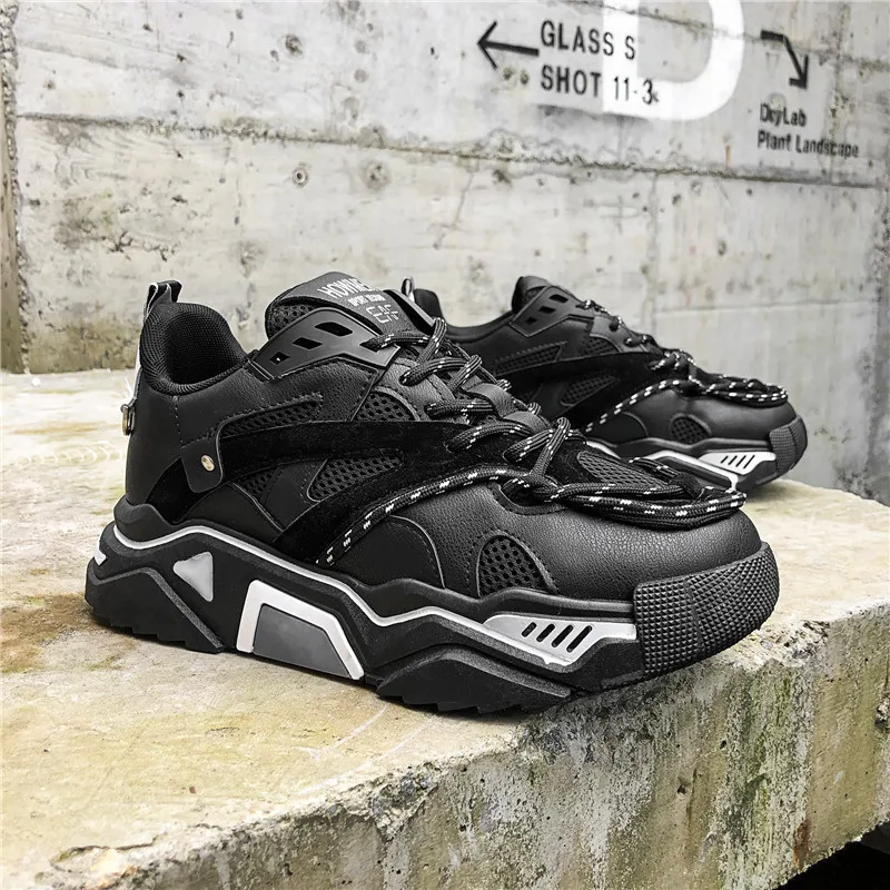 SHUJIN Men Women Autumn Thick Bottom Sneakers Solid Color Round Toe Breathable Mesh Casual Men Shoes New Female Sport Footwear