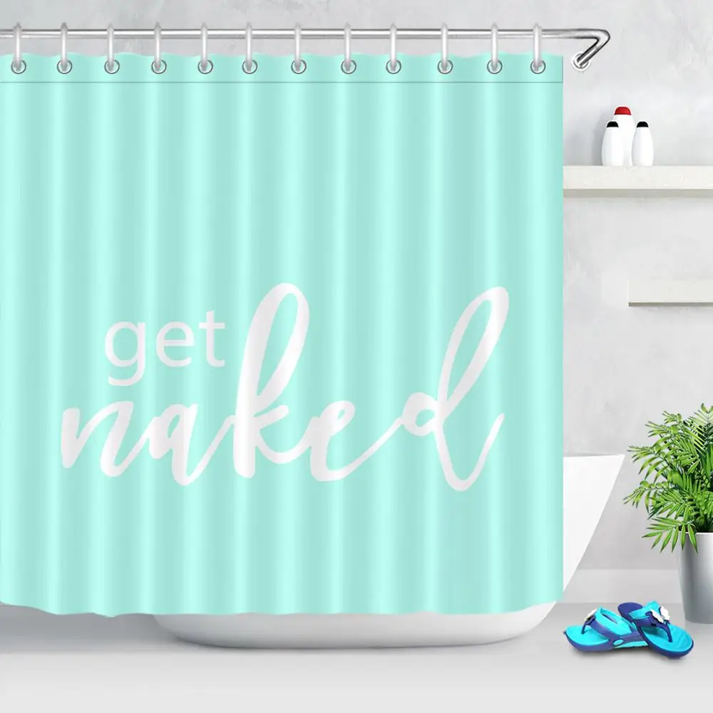 Funny Words Bathroom Decor Get Naked Black Shower Curtain Set w// Free Hooks