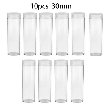 

Transparent 30mm Plastic Portable Tube Holder Round Cases Coin Storage Box 10x