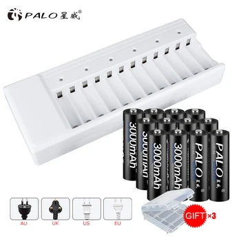 

Palo 12pcs AA 1.2V 3000mah rechargeable battery+12 slots 1.2v AA AAA battery batteries charger rechargeable battery charger