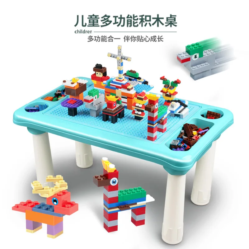  2019 Building Blocks Table With 300 Blocks Desk Base Plate Multi Functions Study Table For Children