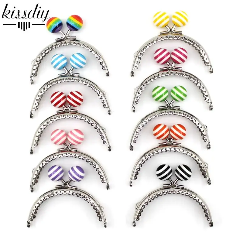 1 Uds 8,5 CM raya Lollipop del marco del monedero del Metal brillante y brillante de plata semicírculo, bolsos de las mujeres beso accesorio broche 14 colores