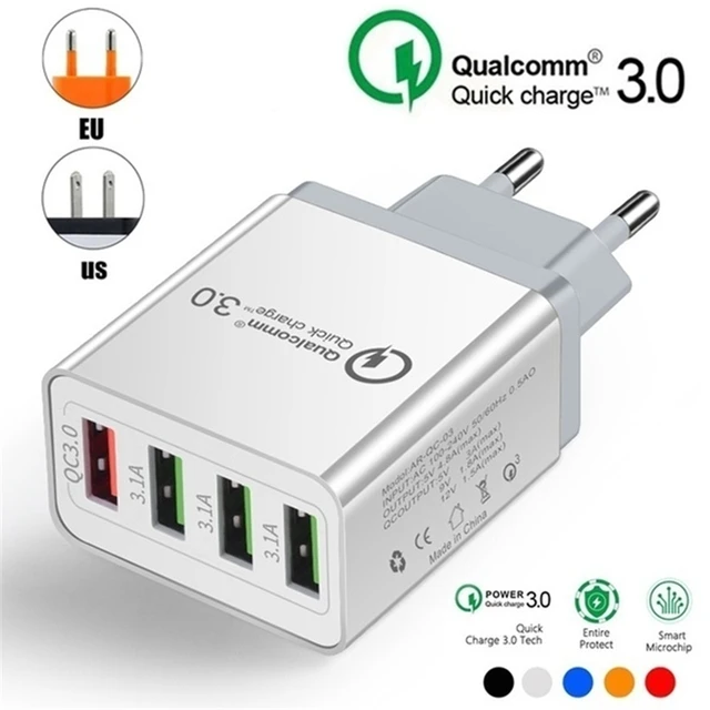 4USB Qc 4.0 Qualcomm Quick Charge 4 3.0 3.1A USB Fast Charging Power  Adapter for