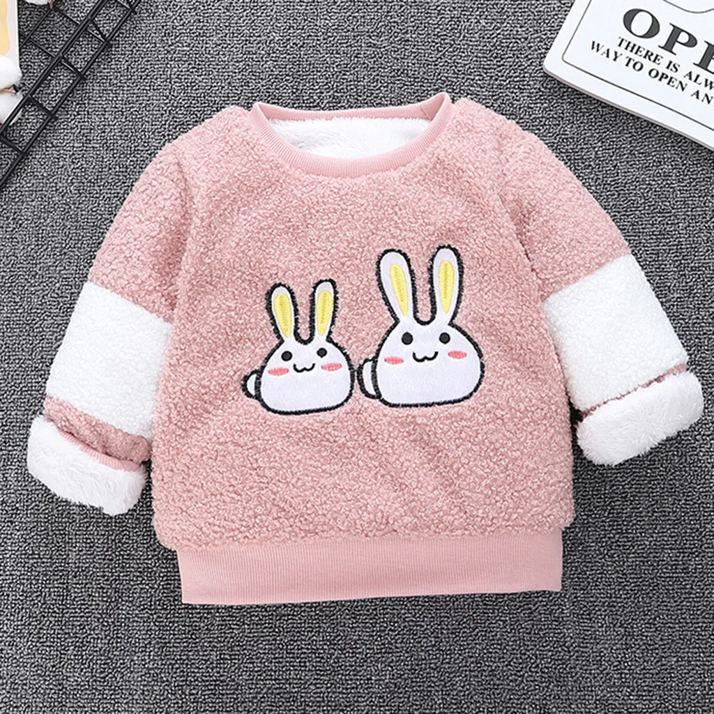 Kids Winter Sweatshirt Toddler Boys Cartoon Rabbit Thick Fleece Pullover Sweatshirt Tops Warm Outfits Baby Girls Clothes H1108