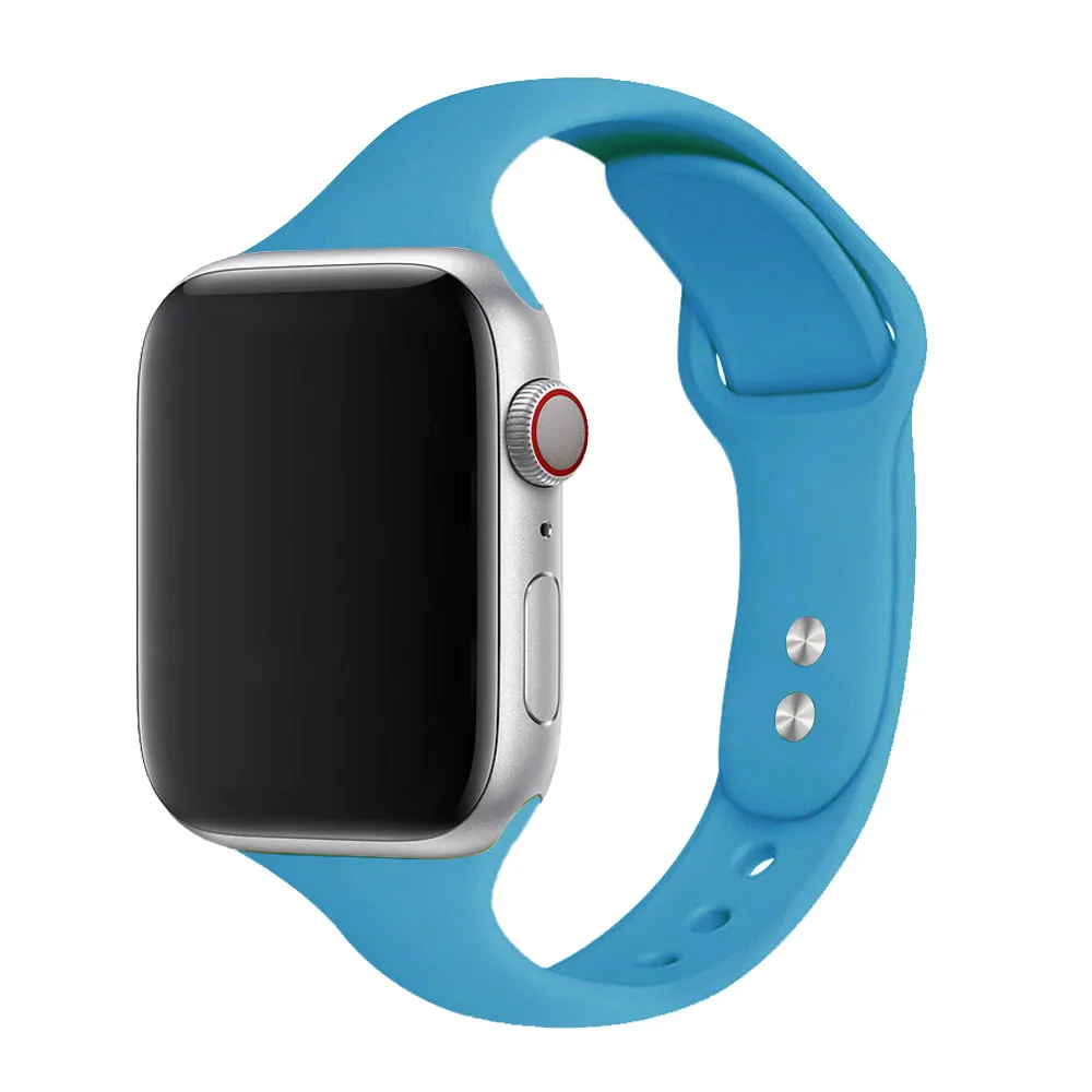 denim blue 24 Ремешок для apple watch 44 мм 40 мм iwatch 5 4 3 ремешок 42 мм 38 мм Узкий Тонкий спортивный мягкий силиконовый ремень браслет - Цвет ремешка: denim blue 24