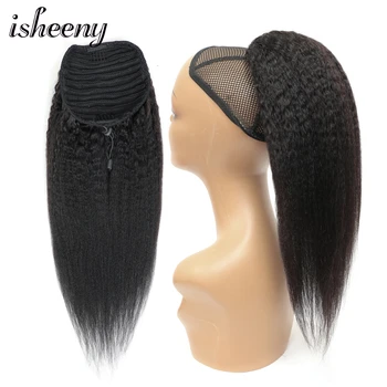 

Isheeny 16"-24" Afro Kinky Straight Drawstring Ponytail Extensions Clip-Ins Brazilian Remy Human Hair Adjustable Natural Color