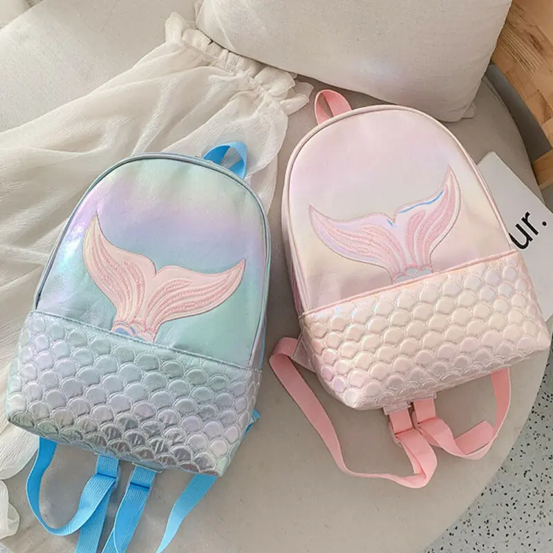 Girls Glitter Mermaid Backpack School Book Shoulder Bag Rucksack For Girls Kids PU Travel Laser Backpacks 4