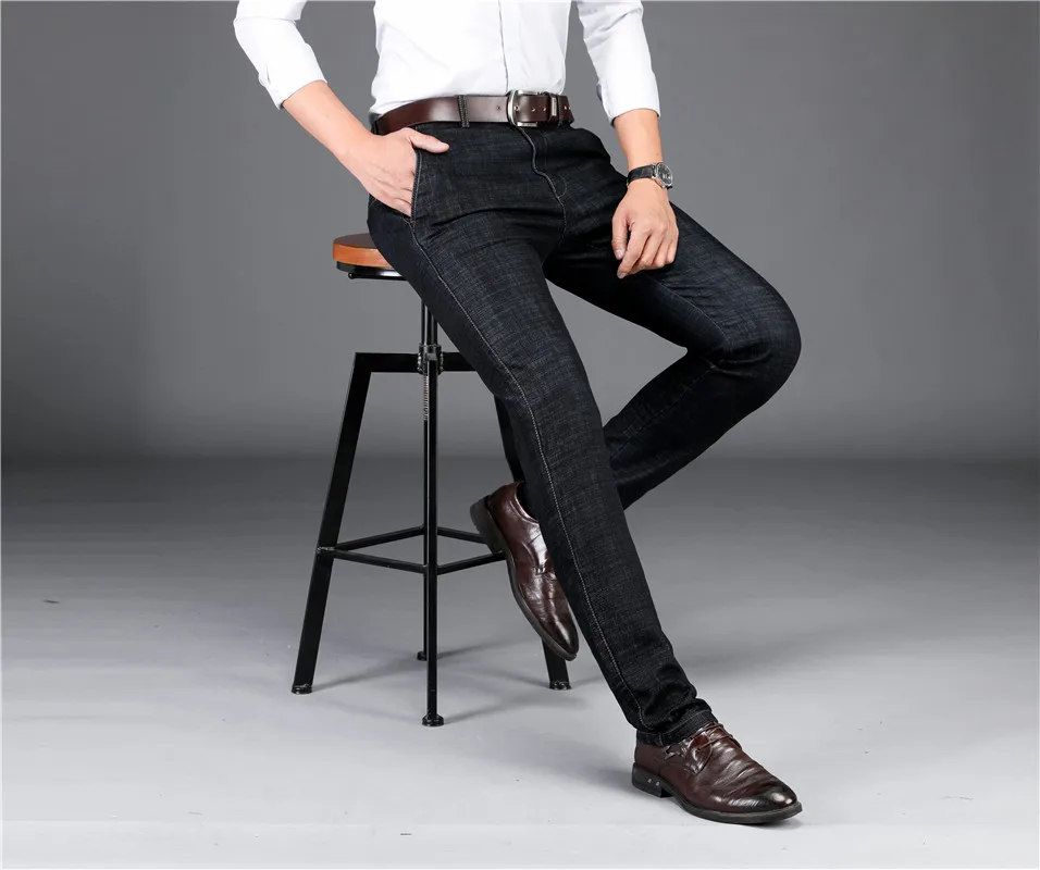 

Odinokov Autumn And Winter Jeans Zipper Fly Regular Softener Straight Heavyweight Full Length Formal Jeans Solid Button Pants
