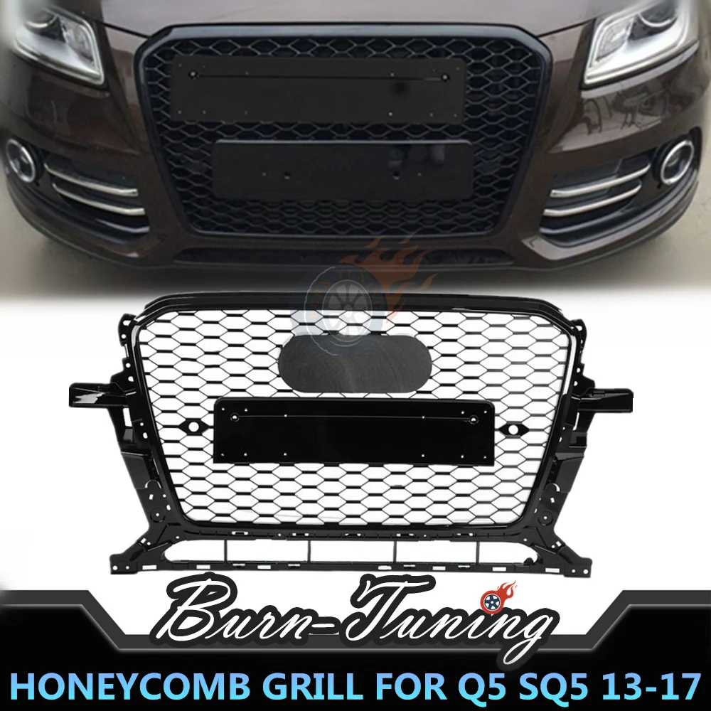 

Honeycomb Mesh Style ABS Grill For Audi Q5 SQ5 RSQ5 13-17 Front Bumper Racing Grills Car Styling Part With European Plate Holder