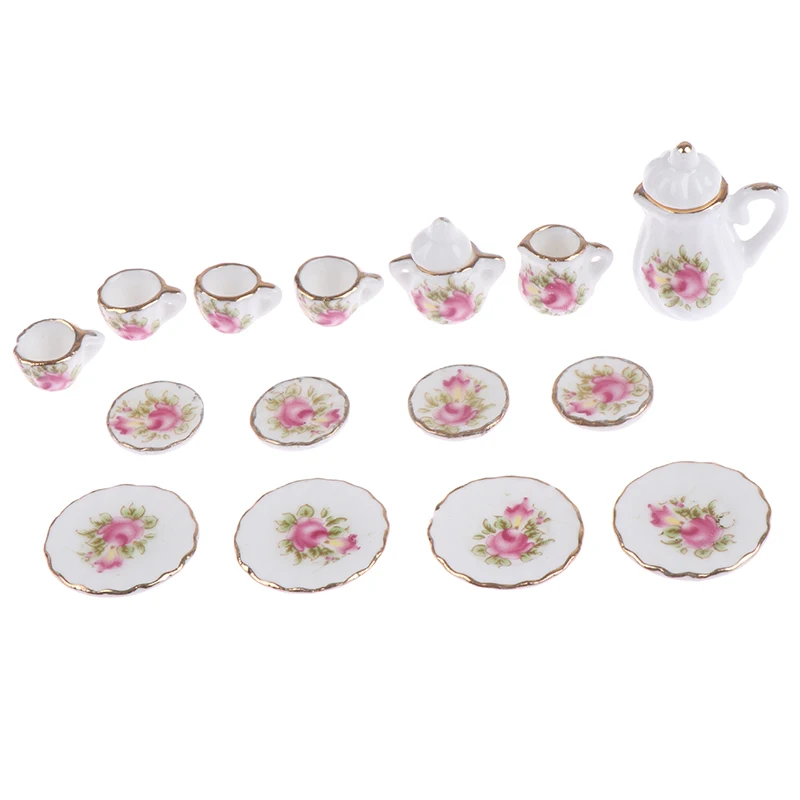 15 шт. 1:12 миниатюрный Фарфор Чайный набор чайных чашек Chintz цветок посуда Кухня кукольный домик мебель игрушки для детей